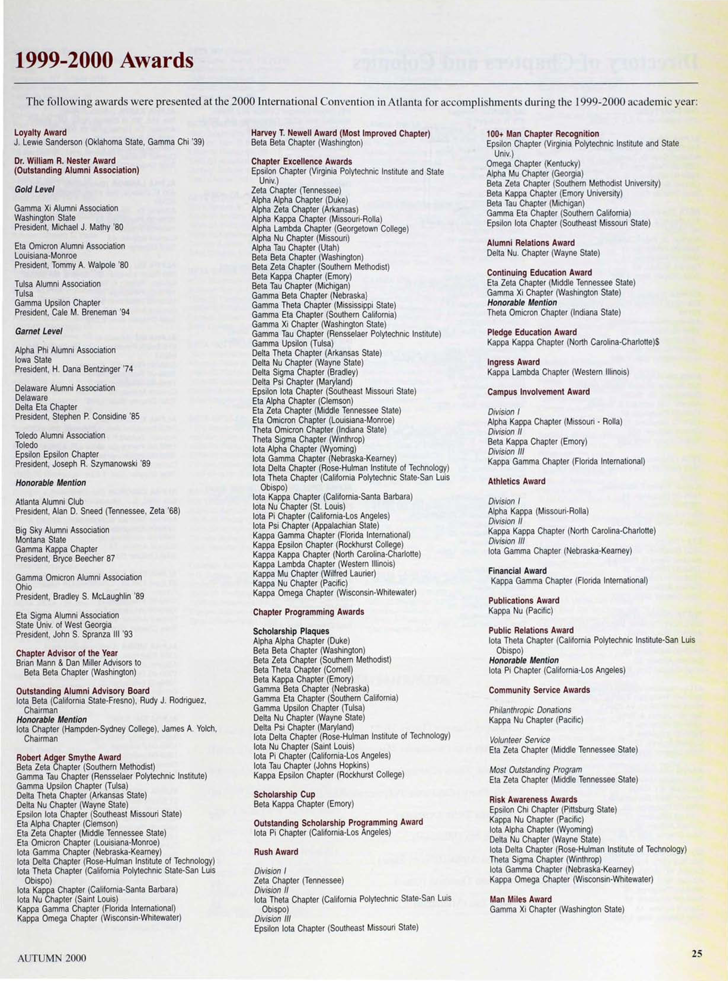 1999-2000 Awards, Autumn 2000